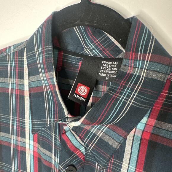 Element Skateboard Button Down Short Sleeve Men Medium Plaid Blue Lightweight - Picture 4 of 9
